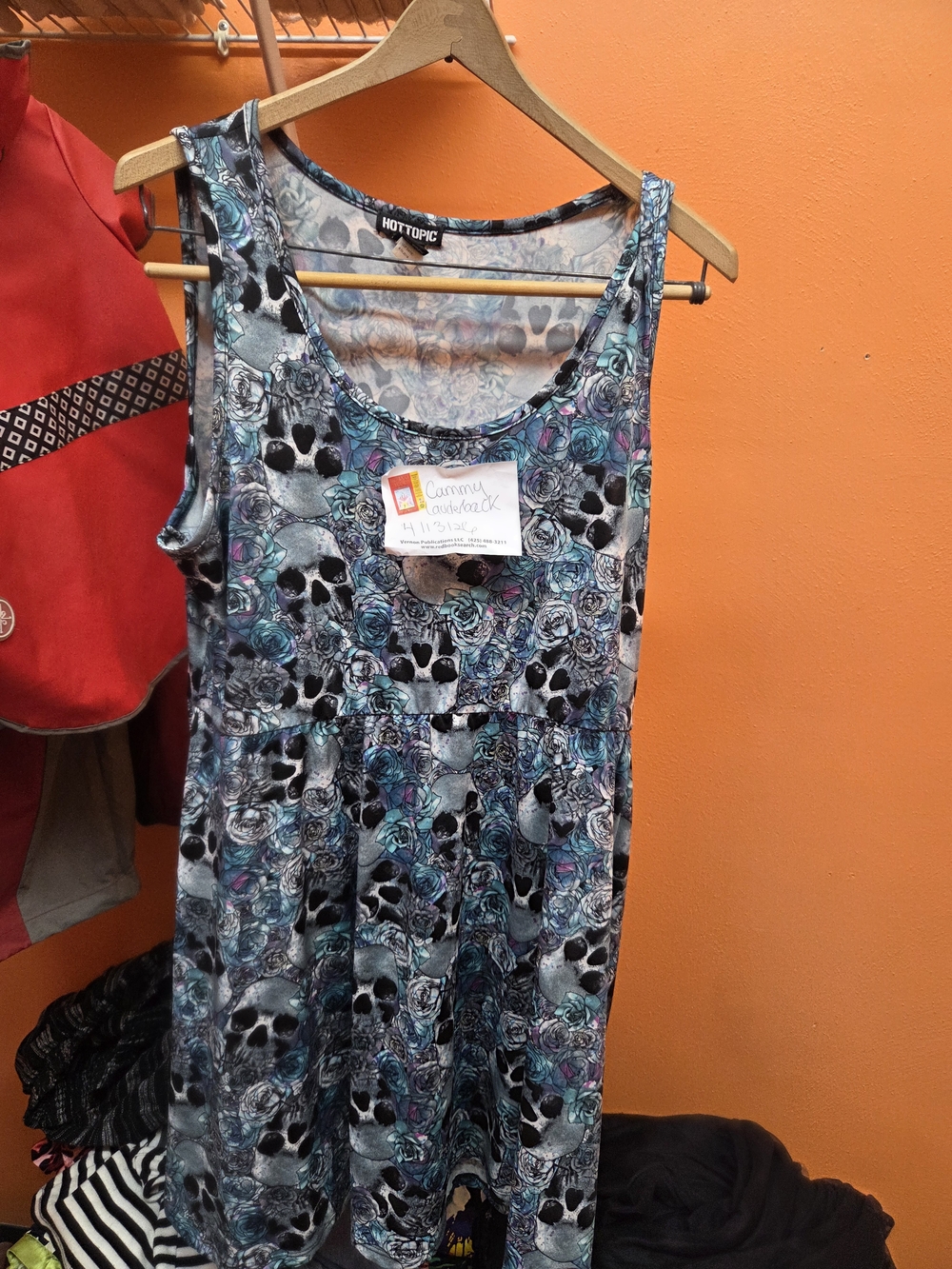 Hot Topic Skull & Rose Tank Dress in Teal, Gray and Black